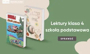 Lektury klasa 4: "Kajko i Kokosz. Szkoła latania" oraz "Oskar i Pani Róża" na zielonym tle.