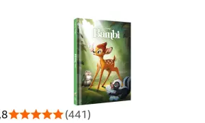 Okładka DVD z bajką Bambi. Jelonek Bambi, królik i skunks bawią się w lesie.