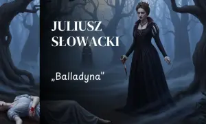 Balladyna, królowa z koroną i sztyletem, stoi nad martwą siostrą. Krótki opis tej tragedii.