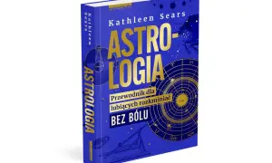 Okładka książki "Astrologia" Kathleen Sears, z motywami kosmicznymi i horoskopem. Podobnie jak w "The Luminaries" Eleanor Catton, odkryj sekrety wszechświata.