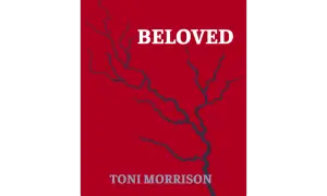 Okładka książki "Umiłowana" Toni Morrison z białym napisem i pęknięciami na czerwonym tle.