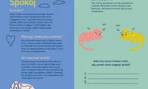 Pamflet o tym, co to spokój, jak go rozpoznać i dlaczego jest ważny. Ilustracje kotów mruczących dla spokoju.