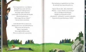Ilustracja do wierszy Adama Mickiewicza. Chłopiec leży na trawie, a nad nim wisi chłopiec na drzewie.