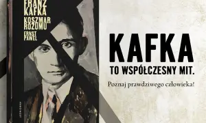 Okładka książki z portretem Franza Kafki. Napis: "KAFKA TO WSPÓŁCZESNY MIT. Poznaj prawdziwego człowieka!".