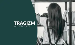Dziewczyna szuka w bibliotece książek, które ukazują, jak literatura antyczna przedstawia tragizm ludzkiego losu.