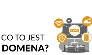 Grafika wyjaśnia, co to jest mobi i domena. Ikony symbolizują sieć, bezpieczeństwo, chmurę i serwery.