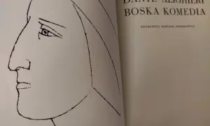 Portret Danta Alighieri, autora "Boskiej komedii", w minimalistycznym stylu.