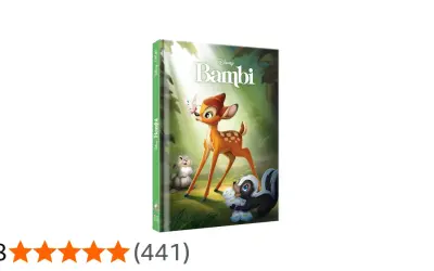 Okładka DVD z bajką Bambi. Jelonek Bambi, królik i skunks bawią się w lesie.
