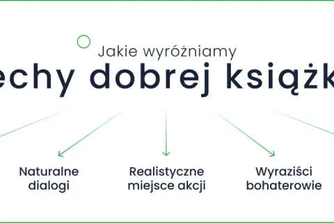 Cechy dobrej książki: interesująca historia, naturalne dialogi, realistyczne miejsce akcji, wyrazisci bohaterowie, ciekawa narracja. Klucz do wciągającej powieści.