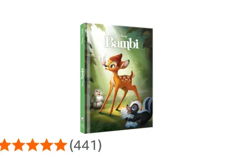 Okładka DVD z bajką Bambi. Jelonek Bambi, królik i skunks bawią się w lesie.