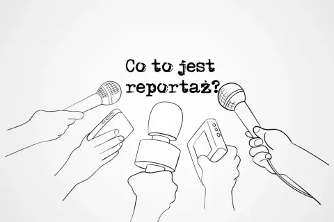 Ręce trzymają mikrofony i dyktafony, gotowe do nagrania reportażu.