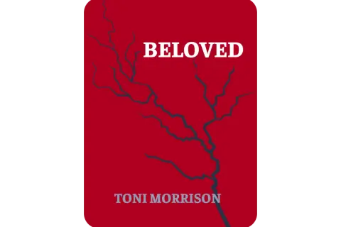 Okładka książki "Umiłowana" Toni Morrison z białym napisem i pęknięciami na czerwonym tle.