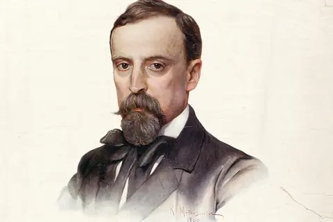 Portret Henryka Sienkiewicza z 1899 roku. Malarz K. Mordasewicz uchwycił pisarza z charakterystyczną brodą i wąsami.