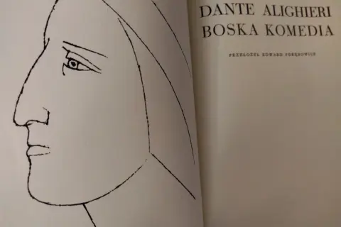 Portret Danta Alighieri, autora "Boskiej komedii", w minimalistycznym stylu.
