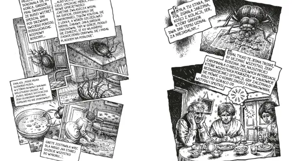 Przemiana Kafki: interpretacja. Gregor jako owad, jego rodzina przy stole, ich cierpienie i wstyd.