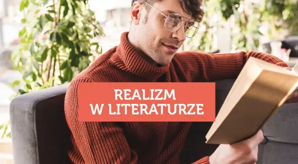 Mężczyzna w okularach czyta książkę o realizmie w literaturze.