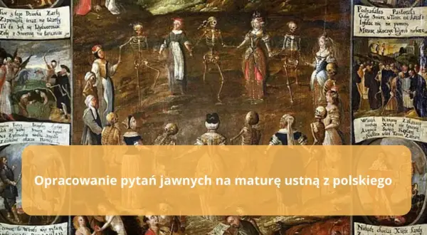 Obraz przedstawia taniec śmierci, danse macabre, gdzie szkielety prowadzą ludzi w tan.
