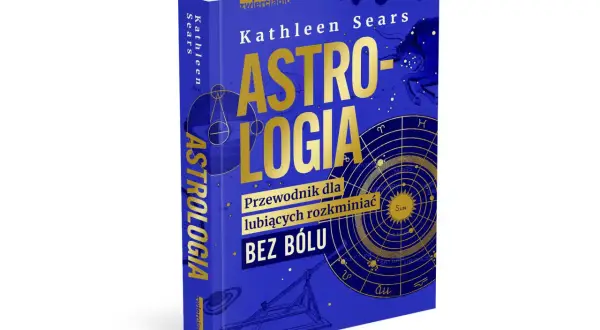 Okładka książki "Astrologia" Kathleen Sears, z motywami kosmicznymi i horoskopem. Podobnie jak w "The Luminaries" Eleanor Catton, odkryj sekrety wszechświata.