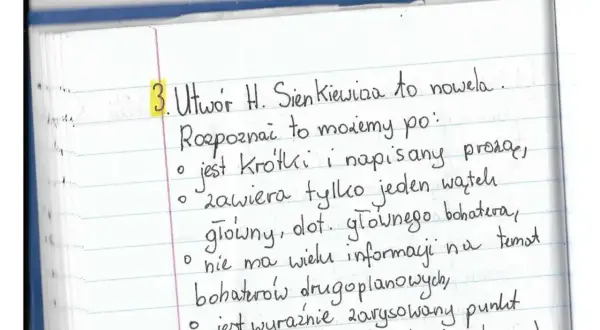 Notatki o noweli Sienkiewicza, np. "Janko Muzykant streszczenie". Krótka forma, jeden wątek główny, brak informacji o bohaterach drugoplanowych, wyraźny punkt kulminacyjny.