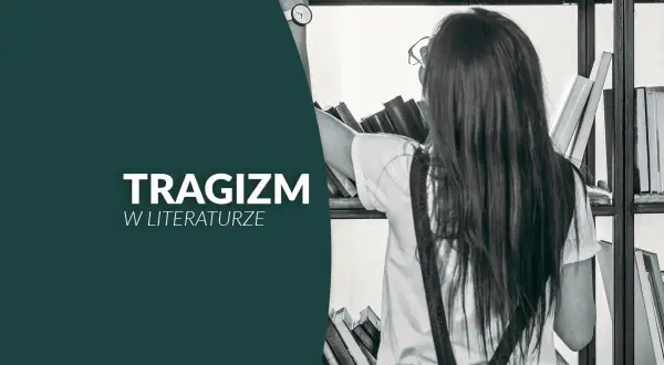 Dziewczyna szuka w bibliotece książek, które ukazują, jak literatura antyczna przedstawia tragizm ludzkiego losu.