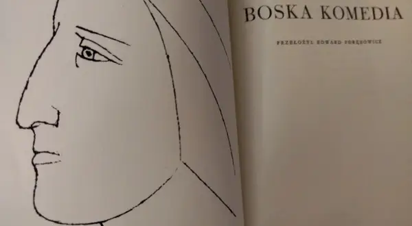 Portret Danta Alighieri, autora "Boskiej komedii", w minimalistycznym stylu.