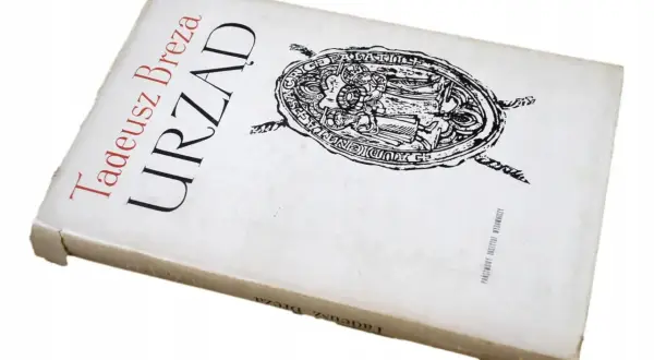 Okładka książki Tadeusza Brezy "Urząd" z pieczęcią.