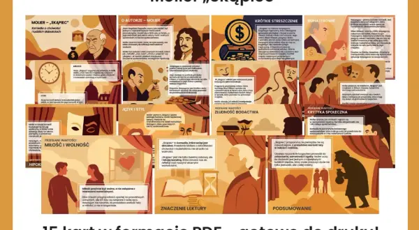 Skąpiec bohaterowie: Harpagon, jego dzieci Eliza i Kleant, oraz ich otoczenie. Komedia Moliera ukazuje zgubne skutki chciwości i materializmu.