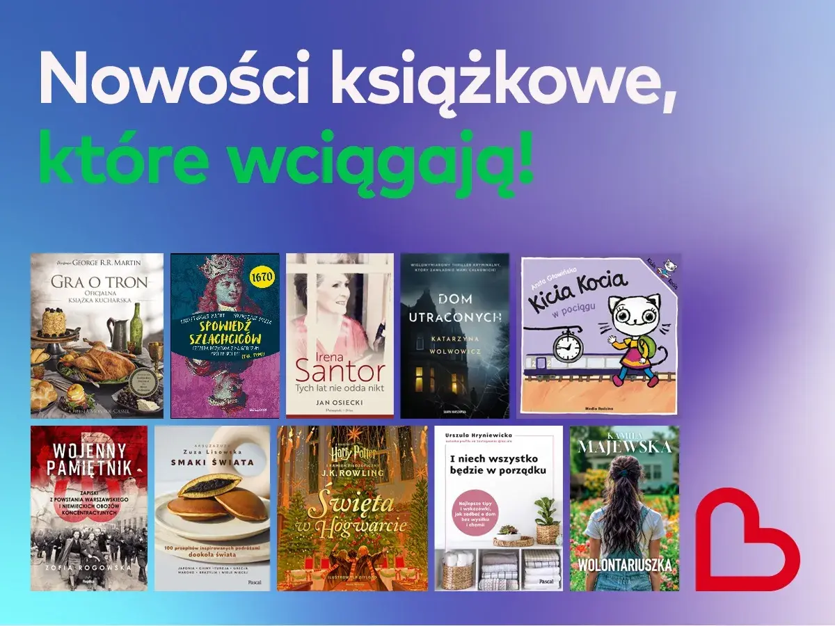Popularne książki, które wciągają: "Gra o tron", "Spowiedź szlachciców", "Kicia Kocia w pociągu" i inne.