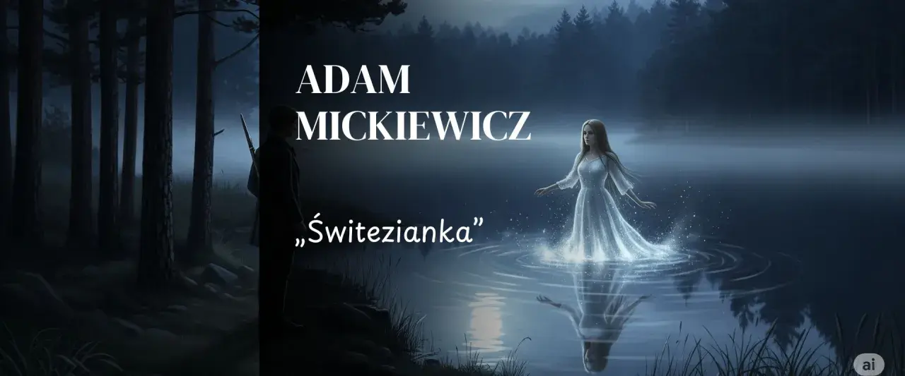 Adam Mickiewicz "Świtezianka" - streszczenie: tajemniczy młodzieniec w lesie i eteryczna nimfa wodna na jeziorze.
