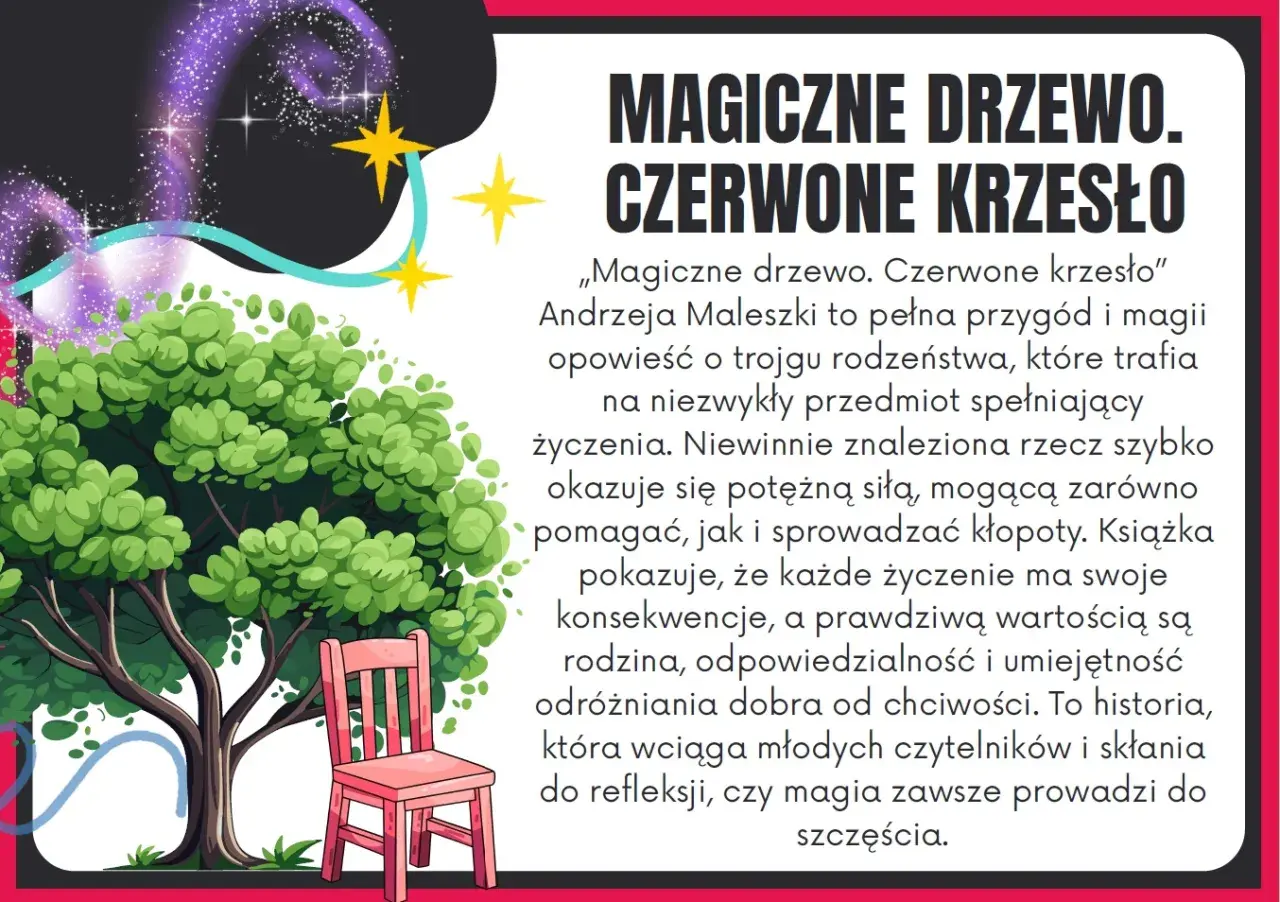 Magiczne drzewo i czerwone krzesło – streszczenie opowieści o magii, życzeniach i ich konsekwencjach.