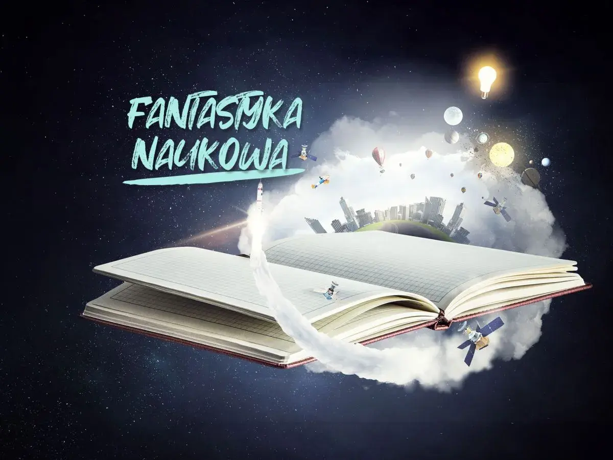 Otwarta księga wyrzuca w kosmos miasta, planety i rakiety. Fantastyka naukowa inspiruje do podróży międzygwiezdnych.
