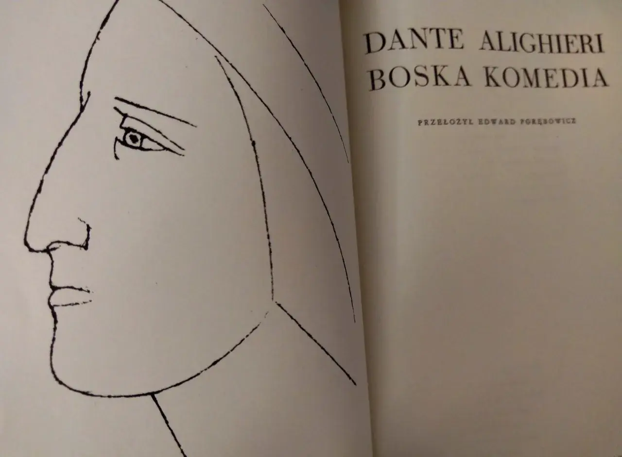 Portret Danta Alighieri, autora "Boskiej komedii", w minimalistycznym stylu.