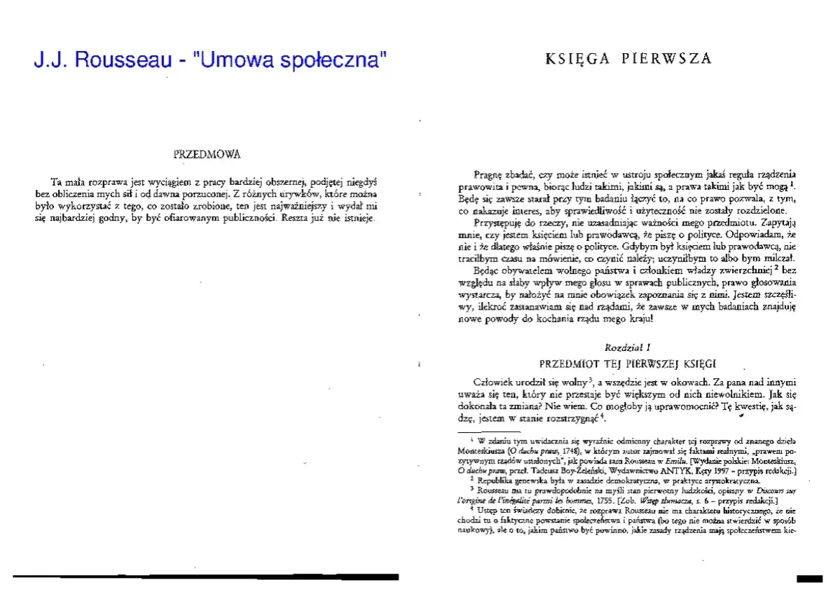 Strona tytułowa "Umowy społecznej" Rousseau. Rozważania nad epistemologią ustroju społecznego i prawem.