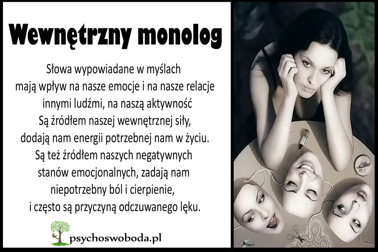 Kobieta zamyślona nad stołem, na którym leżą maski. Wewnętrzny monolog kształtuje nasze emocje i relacje.