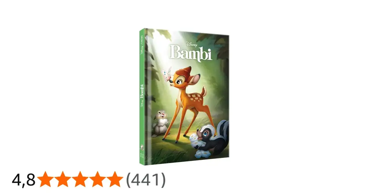 Okładka DVD z bajką Bambi. Jelonek Bambi, królik i skunks bawią się w lesie.