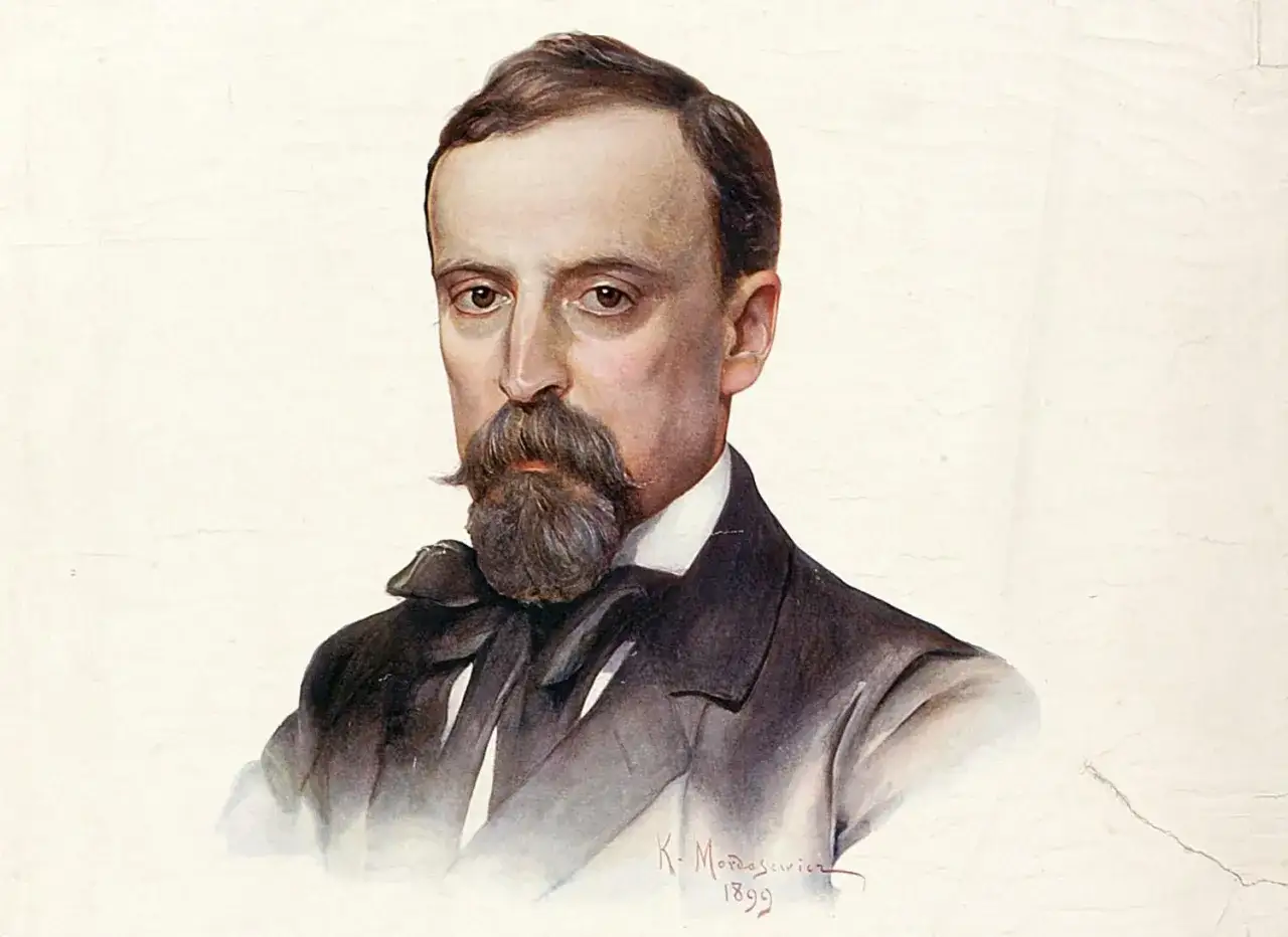 Portret Henryka Sienkiewicza z 1899 roku. Malarz K. Mordasewicz uchwycił pisarza z charakterystyczną brodą i wąsami.
