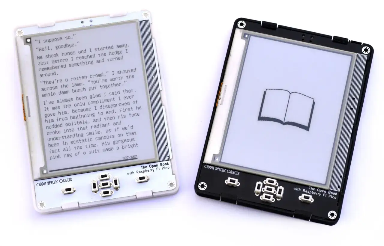 Dwa czytniki e-booków, jeden z tekstem, drugi z ikoną otwartej książki. Idealne do czytania epub.