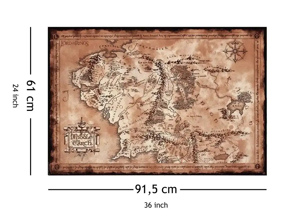 Mapa Śródziemia, którą stworzył Tolkien, z widocznym napisem