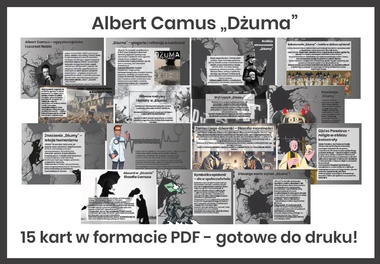 Dżuma Camusa: bohaterowie jak doktor Rieux, Tarrou i Ojciec Paneloux stawiają czoła epidemii i absurdowi życia.