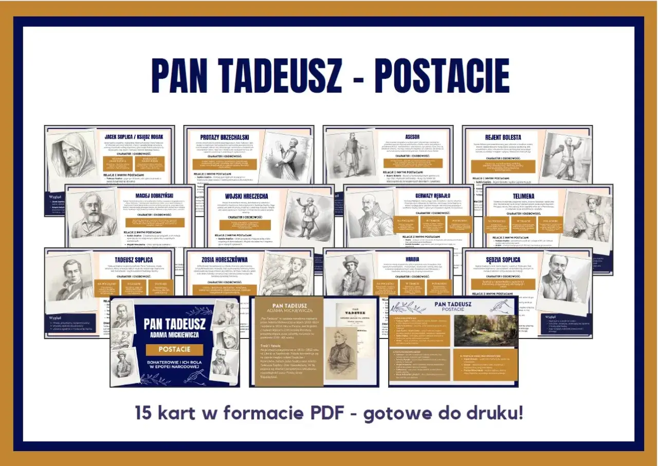 Pan Tadeusz - bohaterowie epopei narodowej. Prezentacja postaci: Jacek Soplica, Tadeusz, Zosia, Hrabia i inni.