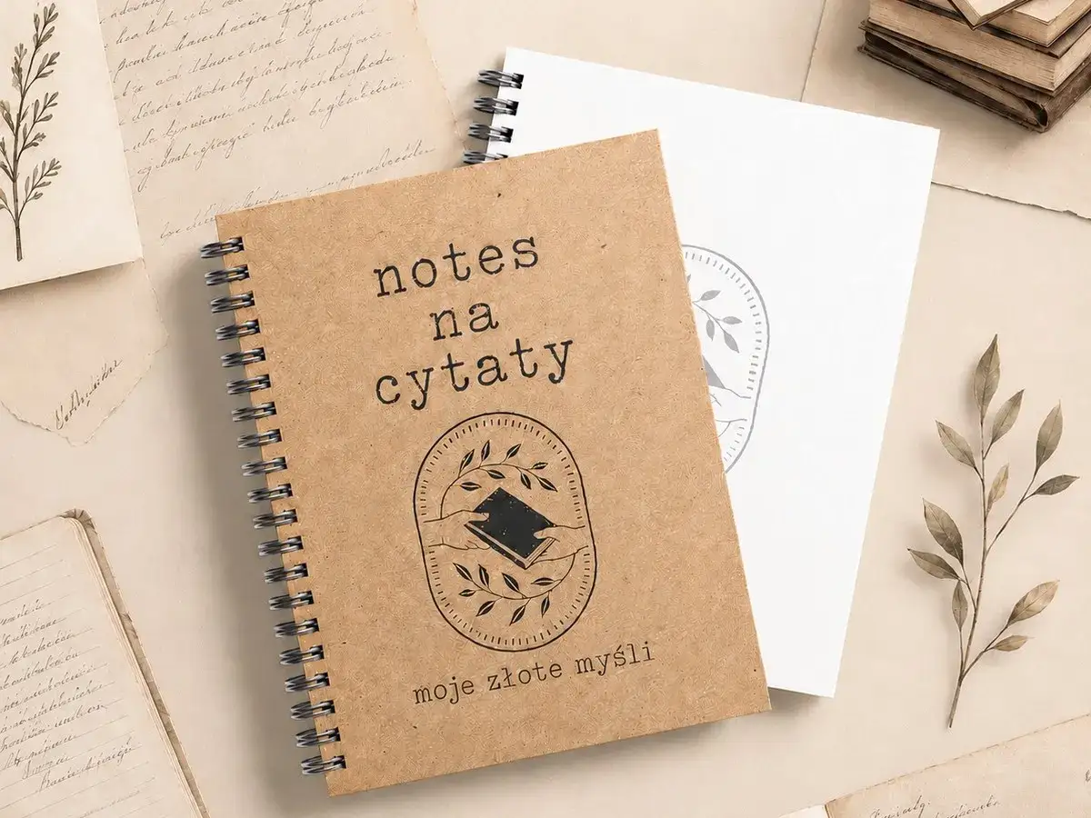 Notes na cytaty, czyli moje złote myśli. Idealny notes na refleksyjne cytaty o życiu, otoczony starodrukiem i gałązkami.