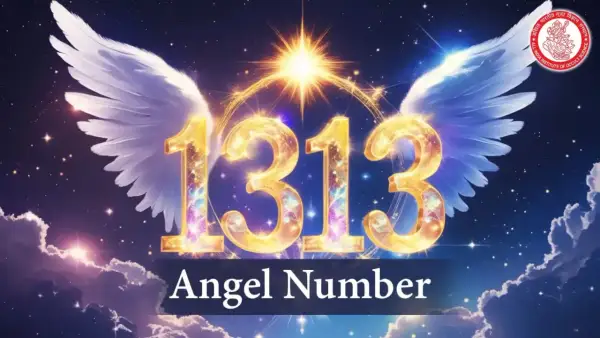Anielskie przesłanie 1313 znaczenie: skrzydła anioła otaczają złote cyfry 1313 na tle nocnego nieba.