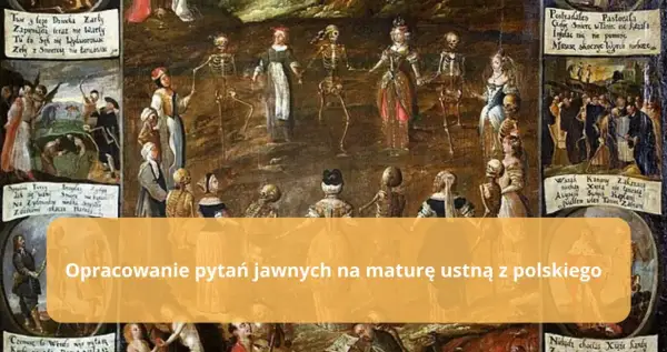 Obraz przedstawia taniec śmierci, danse macabre, gdzie szkielety prowadzą ludzi w tan.