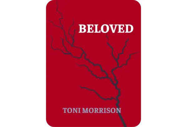 Okładka książki "Umiłowana" Toni Morrison z białym napisem i pęknięciami na czerwonym tle.