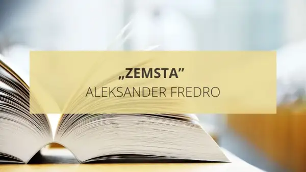 Otwarta księga, na niej napis "Zemsta" Aleksandra Fredry. Papkin czeka na swoją kolej.