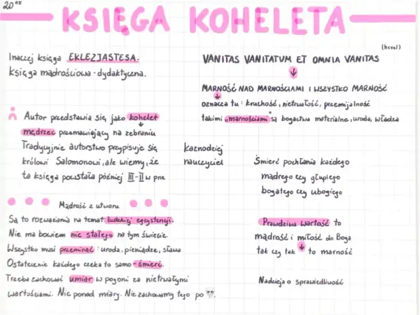 Księga Koheleta, czyli Eklezjastesa, to mądrościowe rozważania o ludzkiej egzystencji, przemijaniu i marności.