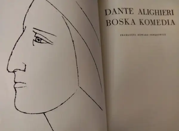 Portret Danta Alighieri, autora "Boskiej komedii", w minimalistycznym stylu.