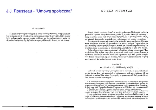 Strona tytułowa "Umowy społecznej" Rousseau. Rozważania nad epistemologią ustroju społecznego i prawem.