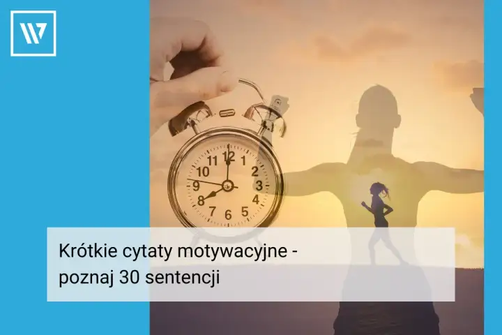 Budzik i sylwetka biegaczki na tle zachodzącego słońca. Krótkie cytaty motywacyjne dodadzą Ci sił.